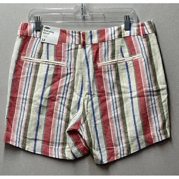 Old Navy Womens Sz 12 Everyday Short Multi Color Striped Linen Blend Boho Casual - Picture 2 of 9